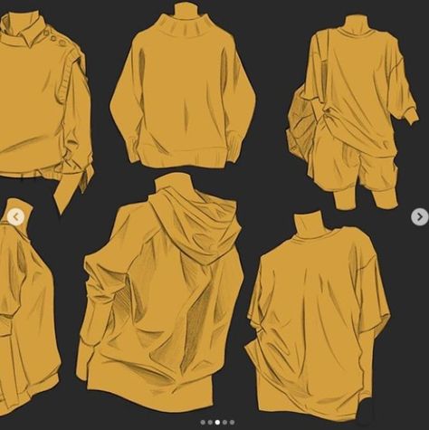 Drawing Loose Clothing, Sweatshirt Art Reference, Oversized T Shirt Reference Drawing, Tshirt Folds Reference, Baggy Clothing Reference, Baggy Clothes Drawing Tutorial, Modern Outfit Drawing, Wearing Hoodie Reference, How To Draw Tshirt