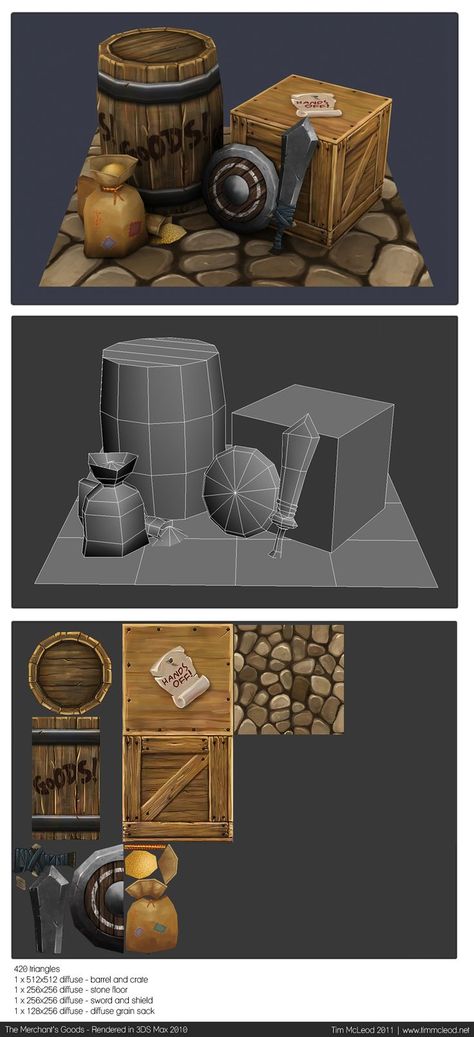 Low poly and texture props: Low Poly Props, 3d Modeling Ideas, Blender Low Poly, Prop Modeling, 3d Max Tutorial, Game Textures, Environment Props, Low Poly Games, Hand Painted Textures