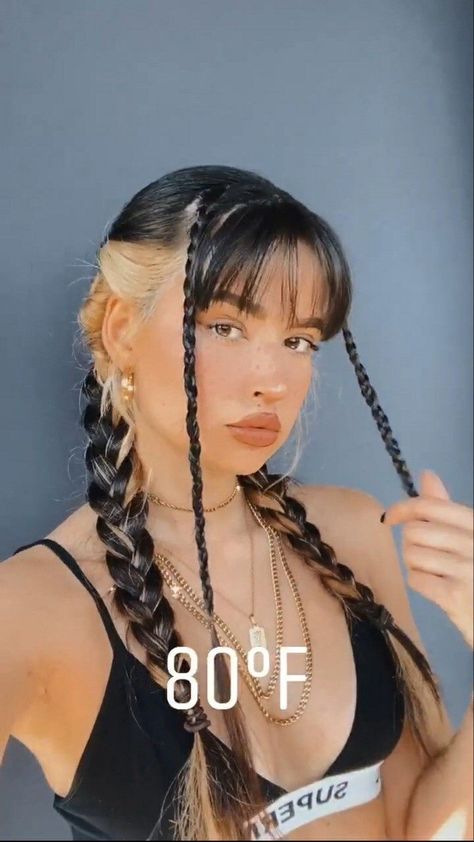 Irisloveunicorns Hair, Bubble Braids With Bangs, Cute Medium Length Hairstyles With Bangs, Brown Hair Colour Ideas, Peinado Aesthetic, Brown Hair Colour, Crown Braids, Hair Colour Ideas, Pink Blonde Hair