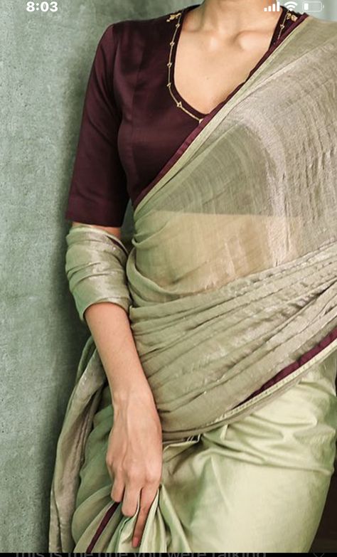 Coffee Brown Blouse Designs, Brown Saree With Contrast Blouse, Brown Colour Blouse Design, Brown Blouse Designs For Saree, Convocation Sarees, Coffee Colour Saree, Contrast Saree Blouse Ideas, Collar Blouse Designs For Saree, Brown Colour Saree