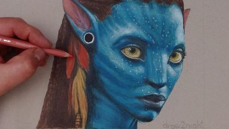 How to draw easy and realistic. Draw2night Neytiri Avatar, Draw Easy, Speed Drawing, Marker Drawing, Hatsune Miku, Vocaloid, Easy Drawings, Colored Pencils, Watercolor Tattoo