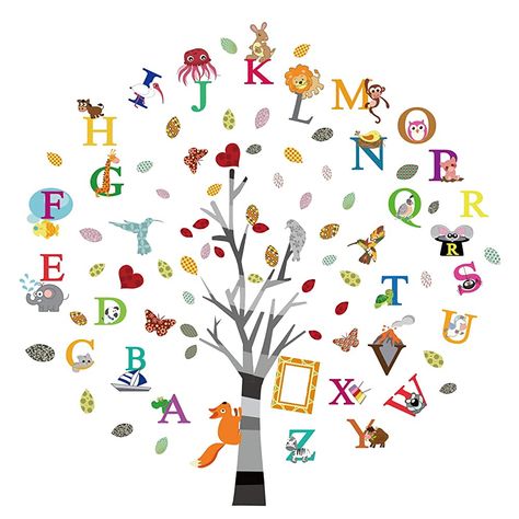 Alphabet Tree, Peeling Wall, Stickers Animals, Nursery Alphabet, Kids Bedroom Boys, Wall Stickers Animals, Diy Wall Stickers, Animal Letters, Abc For Kids