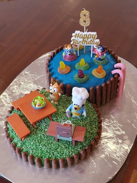 Bluey Cake Swimming Pool, Bluey Pool Cake, Bluey Beach Cake, Bluey Birthday Party Cake, Summer Party Cake, Swimming Pool Cake, Mario Birthday Cake, Pool Party Cakes, Pool Cake