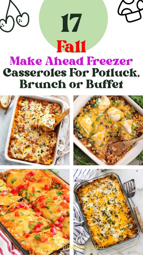 "17 Best Make-Ahead Freezer Casseroles ❄️ Perfect for fall potlucks, Christmas gatherings, or Christmas brunch buffets! 🍂🎄 Save time with these crowd-pleasing dishes—ready in just 1 hour of meal prep. Ideal for feeding a crowd with ease! #FreezerMeals #FallCasseroles #PotluckIdeas #ChristmasBrunch #MakeAheadMeals" Best Food To Serve A Large Crowd, Lunch For Crowd Simple, Make Ahead Frozen Dinners, Make Ahead Freezer Meals For A Crowd, Gourmet Freezer Meals, Dinner Make Ahead, Make Ahead Dishes For A Crowd, Make Ahead Meals For Company, Easy Meals For A Crowd Make Ahead