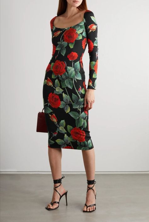 Dolce And Gabbana Dress, Eden Moon, Green Dress Outfit, Red Flower Dress, Moon Lee, Dolce Gabbana Dress, Runway Dresses, Silk Midi Dress, Dance Dress