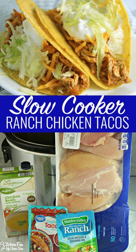 Easy Dinner Recipes Slow Cooker, Easy Shredded Chicken Tacos, Hidden Valley Ranch Chicken, Dinner Recipes Slow Cooker, Slow Cooker Ranch Chicken, Ranch Chicken Tacos, Chicken Ranch Tacos, Recipes Crock Pot, Easy Shredded Chicken