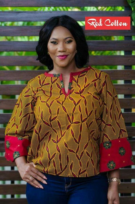 African Blouses, African Tops, African Print Tops, Ghanaian Fashion, African Fashion Designers, Short African Dresses, African Dresses Modern, Afrikaanse Mode, African Wear Dresses