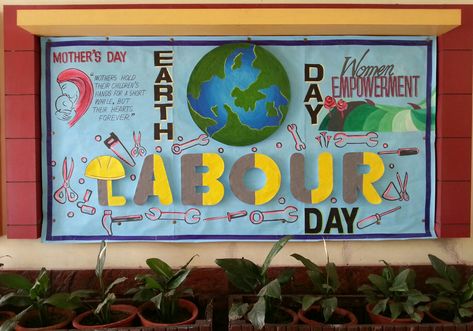 Labour Day Decoration In School, Labour Day Bulletin Board Ideas, Labour Day Board Decoration, Labour's Day Bulletin Board, Labour's Day, Labor Day Decorations, Display Boards For School, Bulletin Ideas, Diy Crafts For School