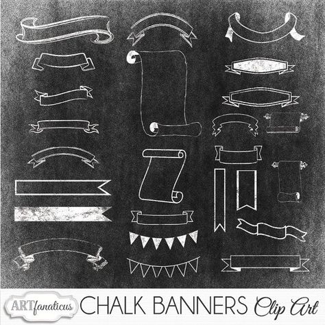 Chalkboard Flowers, Chalk Texture, Chalkboard Doodles, Banner Clip Art, Clip Art Frames Borders, Chalkboard Banner, Banner Drawing, Vintage Chalkboard, Chalk Lettering