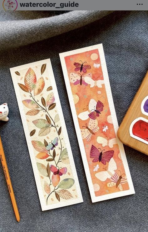 Warm Tone Colors, Creative Bookmarks, Unique Bookmark, Watercolor Bookmarks, Diy Watercolor, Amazing Art Painting, Bookmarks Handmade, Watercolour Tutorials, Watercolor Pencils