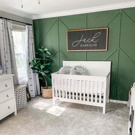 Nursery Green Accent Wall, Modern Toddler Room, Boy Room Accent Wall, Baby Boy Nursey, Boys Bedroom Green, Modern Baby Boy Nursery, Green Baby Nursery, Green Nursery Boy, Green Boys Room