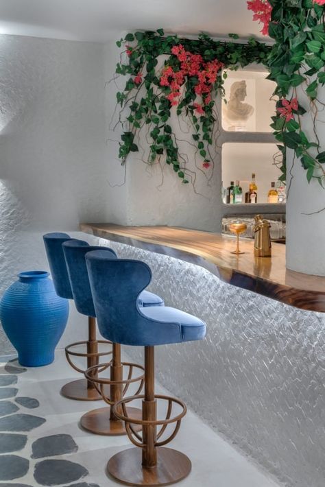 Opa Kipos Restaurant, Mumbai - Restaurant Interior Design on Love That Design Mykonos Restaurant Interior Design, Greek Office Design, Greek Cafe Design, Greece Restaurant Design, Greek Bar Design, Greek Cafe Interior Design, Greek Restaurant Interior, Greek Restaurant Design, Greek Minimalist