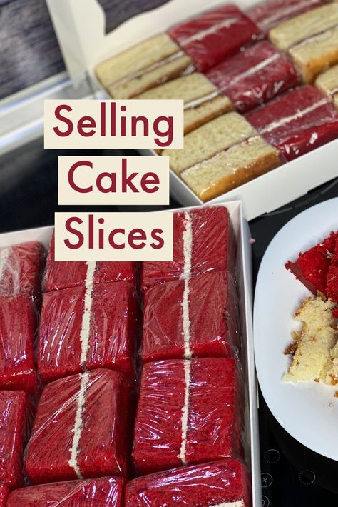 Mini Layered Cake Ideas, Selling Slices Of Cake, How To Ship Cakes In The Mail, How To Package Cake Slices For Sale, How To Wrap Cake Slices, Cake Stall Ideas Bake Sale Packaging, Pound Cake Slices Packaging Ideas, Individual Cake Slice Packaging, Cake Slice Packaging Ideas