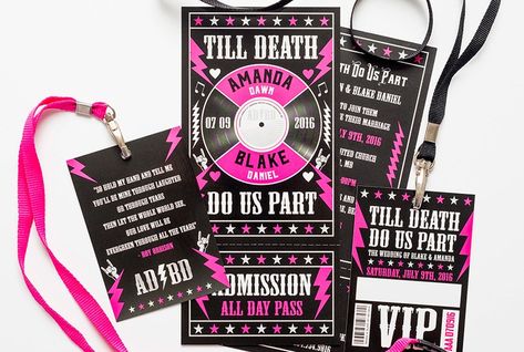 WEDFEST | Offbeat Vendors Concert Wedding Theme, Rock N Roll Bachelorette Party, Rock N Roll Bachelorette, Festival Wristbands, Punk Rock Wedding, Gothic Table, Dark Wedding Theme, Reunion Invitations, Rock N Roll Wedding