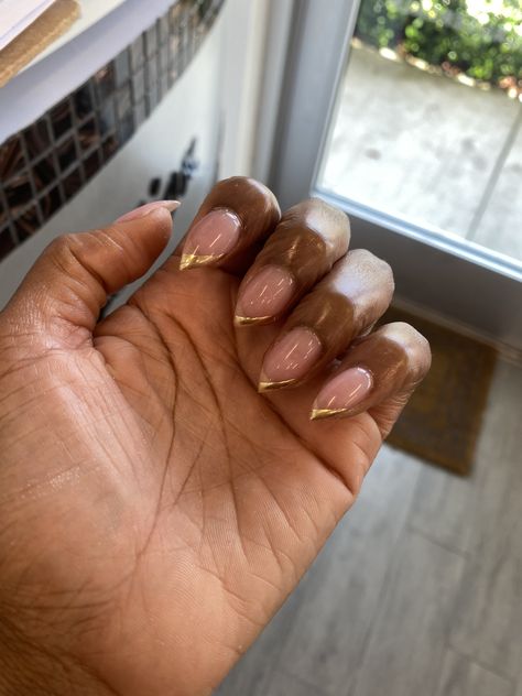 Gold Chrome French Tip Nails Almond, Gold Glazed Donut Nails, Glazed French Tip Nails, Gold Chrome Nails Designs, Chrome French Tip Nails, Chrome French Tip, Nail Cam, Nail Options, Chrome French