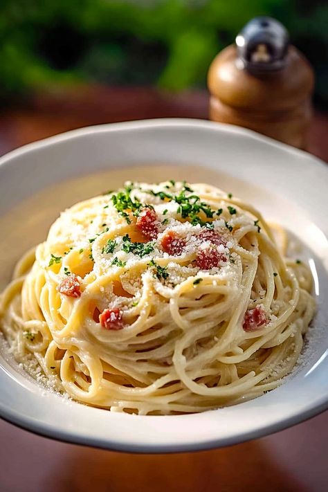 Classic Spaghetti Carbonara Carbonara Aesthetic, Carbonara Authentic, Pasta Types, Pecorino Romano, Italian Army, Spaghetti Carbonara, Italian Recipes Authentic, Yummy Comfort Food, Creamy Texture