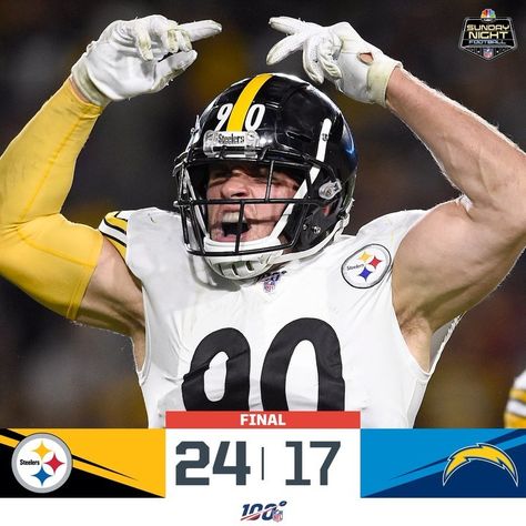 FINAL: @steelers win on Sunday night! #PITvsLAC   FINAL: @steelers win on Sunday night! #PITvsLAC Nfl Football Videos, Nfl Jokes, Steelers Win, Football Board, Nfl Uniforms, Nfl Highlights, Football Flag, Kun Aguero, New England Patriots Logo