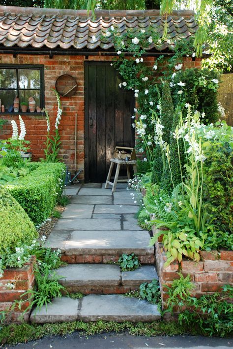 Cottage Garden Plan, Brick Shed, Garden Workshop, Cottage Garden Ideas, Garden Workshops, Brick Garden, Cottage Garden Design, Beautiful Cottages, Cottage Gardens