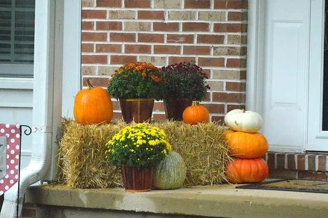 23 Budget Front Yard Landscaping Ideas That Are Simple and Beautiful Fall Front Yard Decorations, Fall Front Yard, Fall Outdoor Decorating, Outdoor Fall Decor Ideas, Outdoor Fall Decor, Landscaping Rock, Simple Benches, Front Yard Fence, Fall Decor Ideas