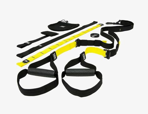 4-Trainers-Share-Their-Home-Gym-Essentials-gear-patrol-Lindsay-Clayton-TRX-Trainer Gym Equipment Names, Trx Suspension Trainer, Trx Suspension, Home Gym Essentials, Trx Training, Suspension Trainer, Trx Workouts, Reformer Pilates, Suspension Training