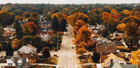 Optimistic Aesthetic, 50's Aesthetic, Suburban Town, American Town, 50s Aesthetic, Beyond The Border, Fall City, Maple Grove, Halloween Illustration