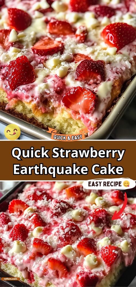 Strawberry Earthquake Cake Strawberry Earthquake Cake, Cherry Yum Yum Recipe, Earthquake Cake Recipe, Earthquake Cake Recipes, Lush Cake, Delicious Strawberry Cake, Earthquake Cake, Pineapple Dessert Recipes, Cake Mix Ingredients