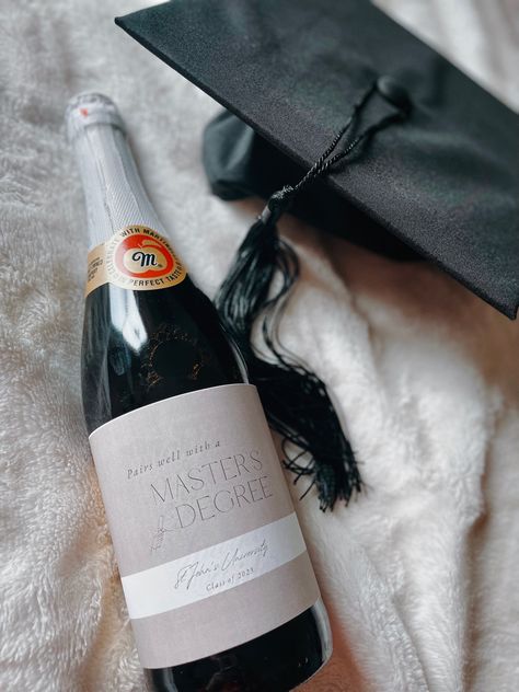 Graduation champagne with a masters degree custom label Masters School, Degree Picture, Masters Graduation Pictures, Prayer Vision Board, Masters Degree Graduation, Masters Graduation, Vision Board Pics, Degree Gift, Teaching Degree