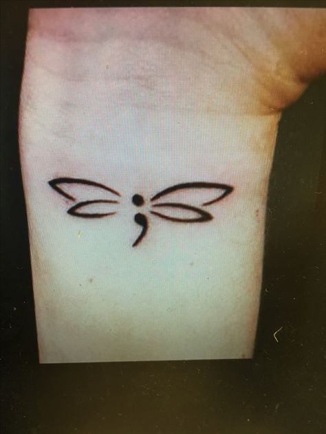 Dragon Fly Semi Colon, Semi-colon Dragon Fly Tattoo, Semi-colon Tattoo Dragonfly, Semi Colon Butterfly, Semi Colon Tattoo, Colon Tattoo, Small Lotus Flower Tattoo, Quarter Sleeve Tattoos, Semi Colon