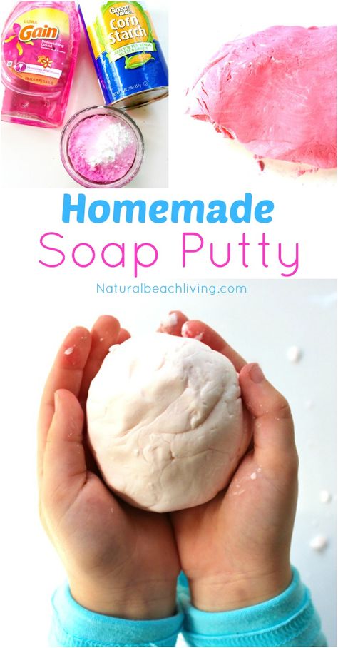 The Coolest Homemade Soap Putty, This DIY Putty is so much fun, 2 ingredients easy to make sensory play for kids, Homemade Soap that's also putty, Perfect! Homemade Putty, Silly Putty Recipe, Best Homemade Playdough Recipe, Putty Recipe, Diy Dish Soap, Savon Diy, Homemade Playdough Recipe, Homemade Bubbles, Kids Homemade