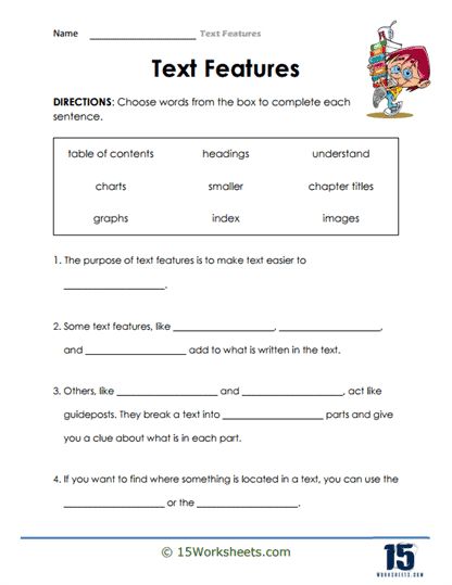 Complete The Sentences Worksheet - 15 Worksheets.com Complete The Sentences Worksheet, Text Features Worksheet, Sentences Worksheet, Holiday Science, Improve Vocabulary, Kindergarten Social Studies, Nonfiction Text Features, Reading At Home, Nonfiction Texts