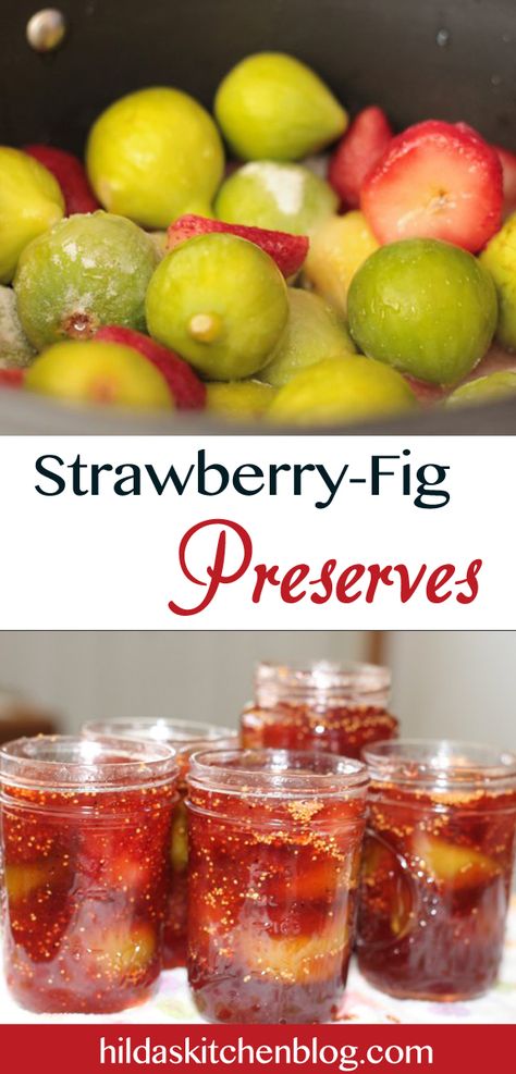 Figs & strawberries, a perfect duo for this delicious and addicting preserves! #figs #strawberries #preserves #jam Strawberry Jam Made With Figs, How To Make Fig Jam With Fresh Figs, Fig And Strawberry Preserves, Strawberry Fig Jam, Fig Jam With Pectin, Strawberry Fig Preserves, Fig Jelly, Fig Preserves Recipe, Fig Jam Recipe