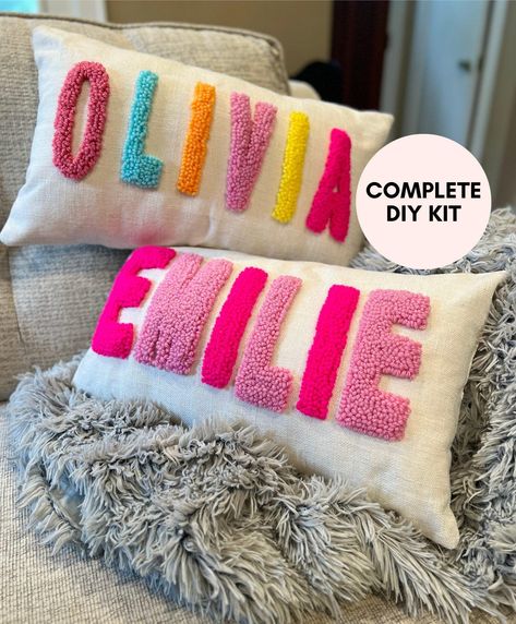 Personalized DIY Name Punch Needle Pillow Kit - Make Your Own Custom Name Pillow How To Make Punch, Diy Punch Needle, Knitting Quilt, Punch Needle Pillow, Water Soluble Fabric, Name Pillow, Pillow Projects, Punch Needle Kits, Needle Kit