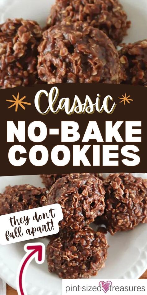 These easy no-bake cookies are a classic recipe that's been passed down from generation to generation! These cookies have chocolate, peanut butter, and quick-cooking oats making these cookies SUPER quick, yummy, and easy! Vintage recipes are even better if they’re no-fuss and no-bake! They are just like the kind Grandma used to make. Boil Cookies Recipe, Cookies Using Instant Oatmeal Packets, Fudgy No Bake Cookies, Chocolate Nobake Cookies Recipe, Chocolate Oatmeal No Bake Cookies Easy, Fudge No Bake Cookies, No Bake Choc Oatmeal Cookies, Best Ever No Bake Cookies, Old Fashion No Bake Cookies