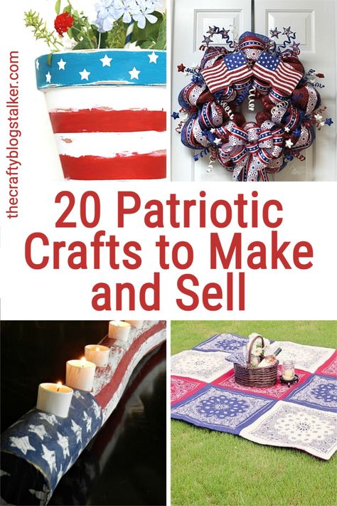 Celebrate the USA with 20 Patriotic Crafts to Make and Sell. Great for the 4th of July or a summer craft day. #thecraftyblogstalker #patrioticcrafts #4thofjuly #4thofjulycrafts Diy Patriotic Decor, 4th Of July Crafts, Flag Crafts, Fourth Of July Decorations, Celebration Ideas, Patriotic Crafts, Patriotic Decor, Work Diy, 4th Of July Decorations