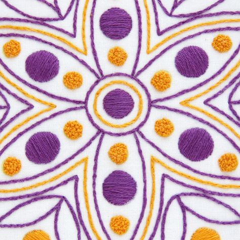 The #Mandala kit is perfect for an #embroidery newbie or for someone who fancies an easy stitch. It's made up of 2 basic stitches and comes with full instructions and all the bits and bobs you'll need to get started Just add scissors ✂️ Mandala Embroidery, Diwali Crafts, Pattern Mandala, Diwali Craft, Embroidery Download, Easy Stitch, Geometric Flower, Needlework Patterns, Embroidery Fabric