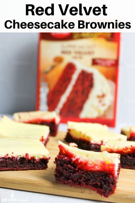 How to make red velvet brownies from cake mix. Yes- from box brownies taste great and require little effort! With the cream cheese cheesecake on top, these fudgy cheesecake brownies are the best. Smooth, rich, tangy, sweet, and decadant treats that feel rich and indulgent. Yum! Boxed Red Velvet Cake, Easy Red Velvet Cheesecake, Brownies From Cake Mix, Red Velvet Cookie Bars, Cream Cheese Cheesecake, Red Velvet Cheesecake Brownies, Cake Mix Brownies, Easy Red Velvet, Velvet Brownies