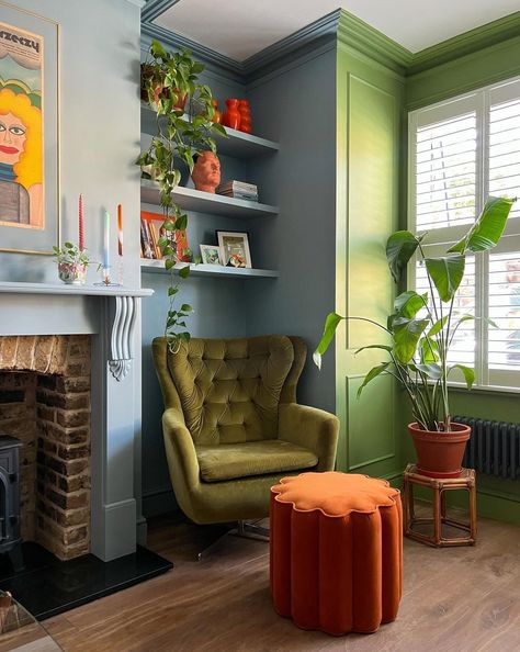 Farrow And Ball Living Room, Colorful Eclectic Home, Terrace Living Room, Victorian Living Room, Living Room Orange, Living Room Color Schemes, Cosy Living Room, Room Color Schemes, Interesting Design