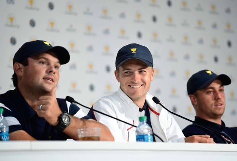 2017 Presidents Cup: Final Round - Jordan and Justin Thomas at the Final Press Conference Presidents Cup, Rickie Fowler, Justin Thomas, Jordan Spieth, Cup Final, Golfers, Mens Golf, Golf Swing, Press Conference