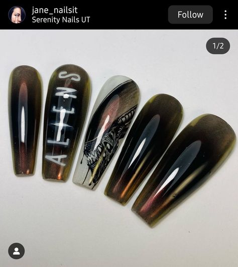 Alien Inspired Nails, Alien Nails, Nail Decor, Camp Counselor, Halloween Nail, Gorgeous Nails, Nail Tech, Halloween Nails, Nails Inspiration