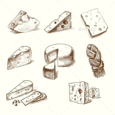 Hand drawn doodle sketch cheese with different types of cheeses in retro style stylized. Cheese Illustration, Cheese Drawing, Sketching Tips, Food Sketch, Drawing Sheet, Rick Y Morty, Marker Drawing, Doodle Sketch, Food Drawing