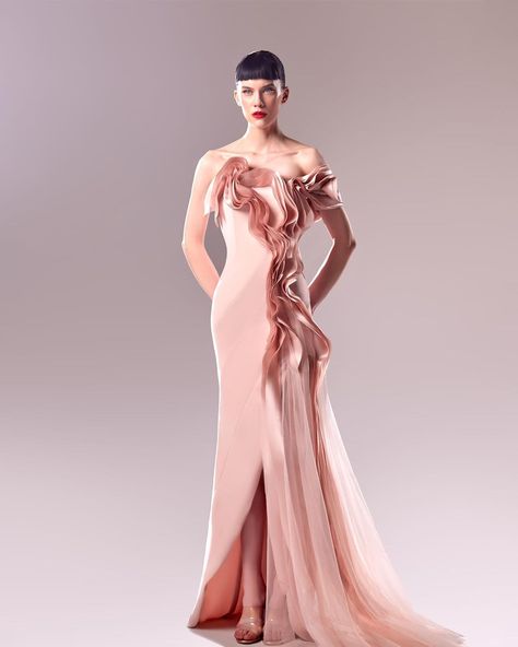 Romantic whimsical, and designed to flatter - turn heads and captivate hearts in #gabycharbachy enchanting powder powder pink dress, accentuated with organza and tulle. Tap the link in bio to shop at #hertrove Dress With Organza, Gown Couture, Mnm Couture, Couture Evening Dress, Plastic Dress, Terani Couture, Evening Dresses Plus Size, Ladies Gown, Asymmetrical Design