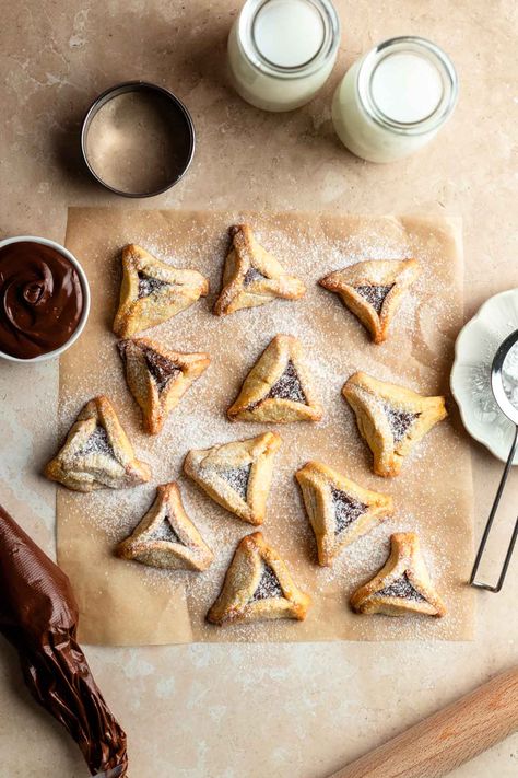 Top of hamentashen cookies. Hamantaschen Cookies, Chocolate Jam, Chessmen Cookies, Milano Cookies, Triple Chocolate Cookies, Biscoff Cookie Butter, Chocolate Babka, Nutella Cookies, Christmas Cookie Exchange