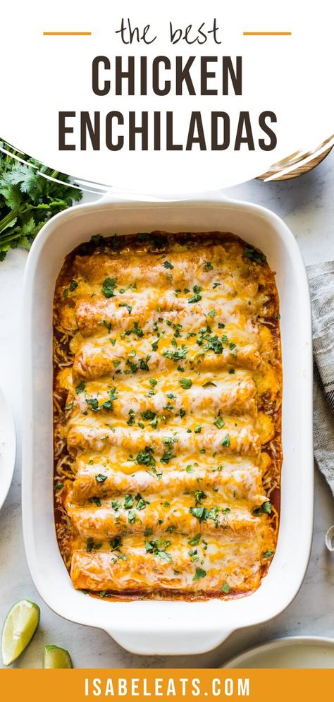 These Easy Chicken Enchiladas make the best Mexican dinner! They're stuffed with shredded chicken and cheese, topped with red enchilada sauce and baked. Best Chicken Enchiladas, Easy Chicken Enchiladas, Easy Chicken Enchilada Recipe, Authentic Mexican Recipes, Chicken And Cheese, Chicken Enchiladas Easy, Mexican Dinner Recipes, Red Enchilada Sauce, Mexican Dinner