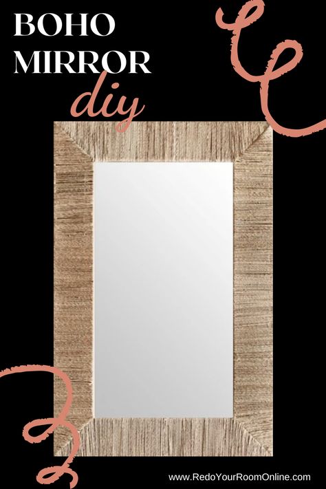 Our hallway mirror almost didn’t survive our hallway makeover, but the almost mishap turned out to be a blessing in disguise since it allowed me to pivot and come up with a plan B to save it from the trash. I came up with this boho mirror DIY project and I’m in love with how my mirror turned out!! Repin and click to see the steps for the DIY project. Rectangle Mirror Makeover Diy, Cork Mirror Frame Diy, Diy Bamboo Mirror Frame, Wall Mirror Redo Diy, Jute Rope Mirror Diy, How To Update A Mirror, Square Mirror Makeover Diy, Square Boho Mirror Diy, Diy Wood Mirror Frame Bathroom