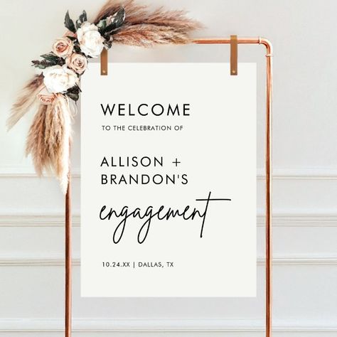 Minimalist Modern Engagement Party Welcome Sign Engagement Party Table Decor, Engagement Party Planning, Engagement Signs, Sweet Rain, Engagement Celebration, Engagement Decorations, Engagement Party Decorations, Wedding Posters, Create Sign