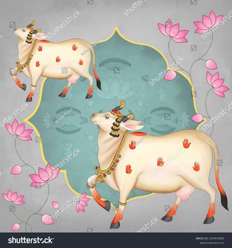 Cow And Calf Painting, Calf Painting, Wall Pepar, Pichwai Cow, Pichwai Art, Cow And Calf, Cow Art Print, Cow Calf, Cow Art