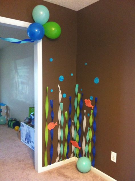 under the sea party decorations nice and easy Cheap Under The Sea Decorations, Under The Sea Birthday Boy, Under The Sea Boy Birthday Party, Under The Sea First Birthday Boy, Ofishally One Birthday Decorations, Fish Party Decorations, Corner Decorations, Fishing Theme Birthday, Octonauts Birthday Party