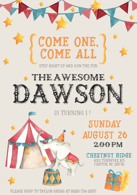 Circus Invitations Template, Carnival Birthday Party Invitations, Circus Party Invitations, Circus Birthday Invitations, Circus Invitations, Circus Theme Party, Animated Invitations, Carnival Birthday Parties, Asheville Wedding