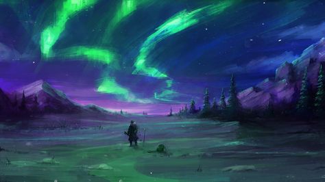 Aurora Borealis by Sephiroth-Art.deviantart.com on @DeviantArt Sephiroth Art, Environment Drawing, Winter Northern Lights, Icewind Dale, Sky Digital, Aurora Borealis Northern Lights, Atmospheric Phenomenon, Scene Art, Winter Scenery