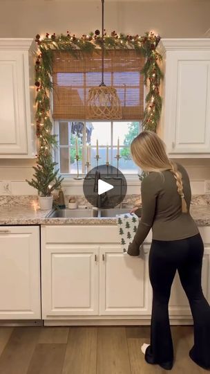 1.5M views · 5.1K reactions | Christmas kitchen window decor! I got everything | Morgan Winton Decor Over Kitchen Sink, Christmas Kitchen Window, Kitchen Window Shelves, Kingdom Of Hungary, Window Garland, Sink Window, Over Kitchen Sink, Kitchen Window Decor, Kitchen Sink Window